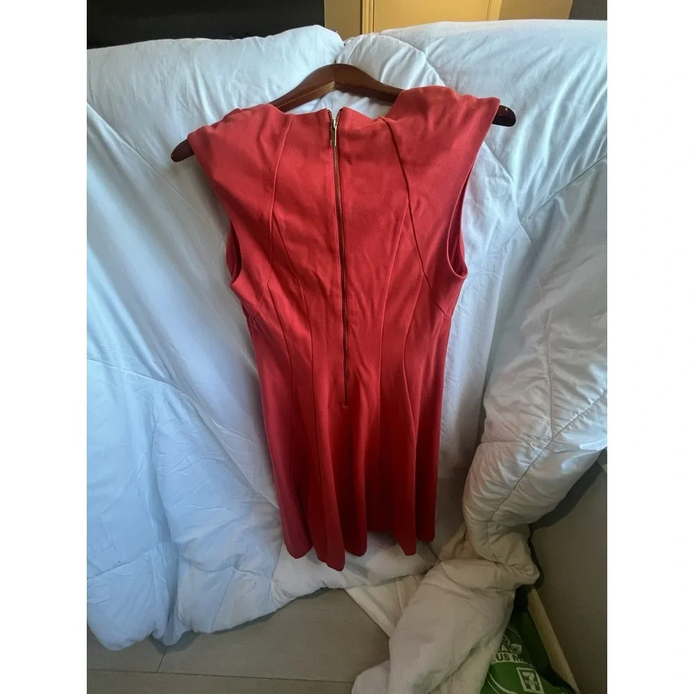 NWT Catherine Malandrino Coral Pleated A Line Flared Knit Dress Size 8 V Neck - Picture 4 of 7